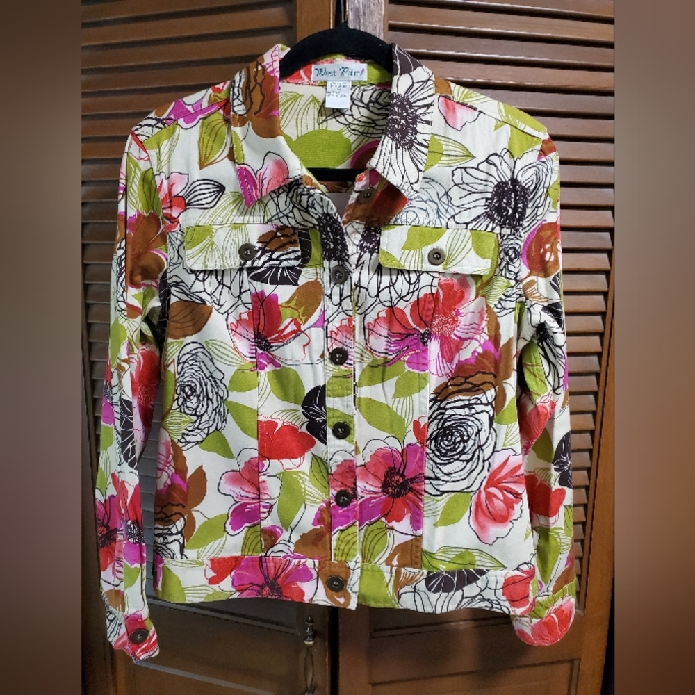 Tropical Print Jeans Jacket